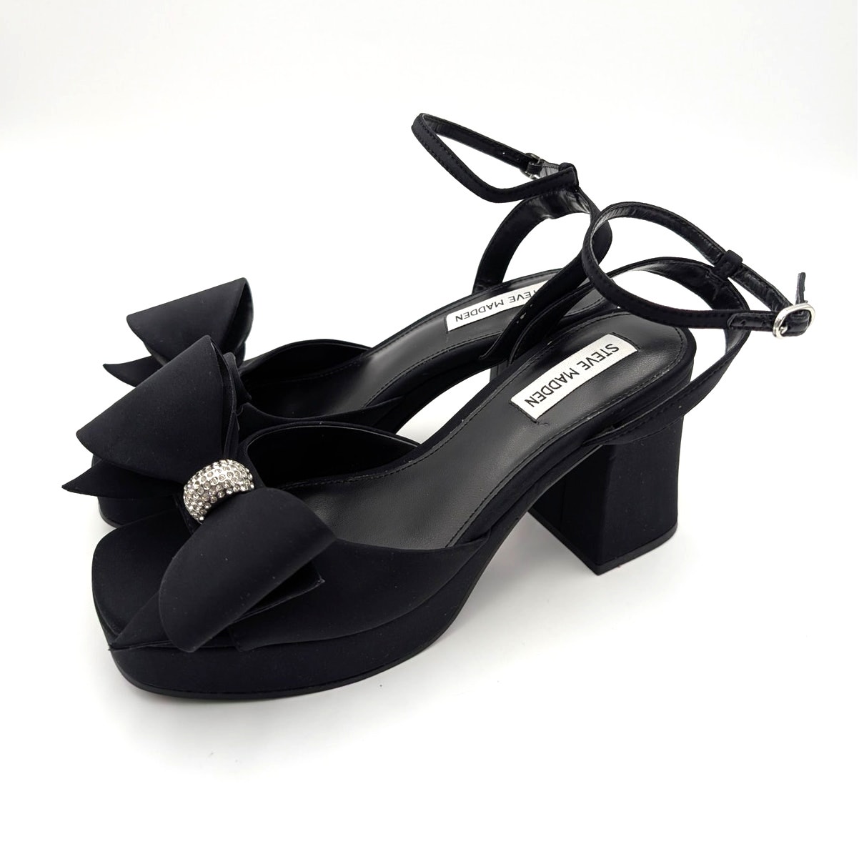 Steve Madden Aerin Bow Platform Sandals Women's Black Size Us8m Eu38.5